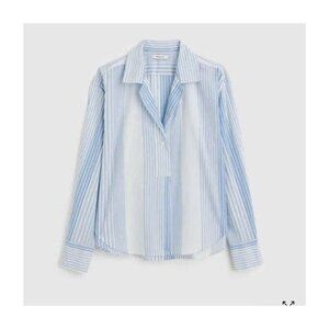 Madewell Blue/White Striped Notch Collar Long Sleeve Popover Shirt S NWT